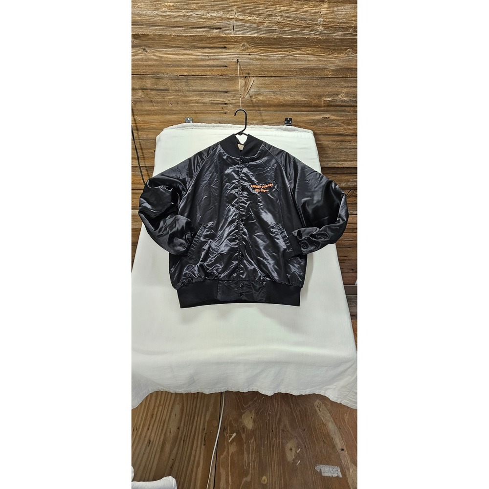 Vintage Westark USA Skinny Dugans Las Vegas Satin Bomber Jacket Mens XL Black